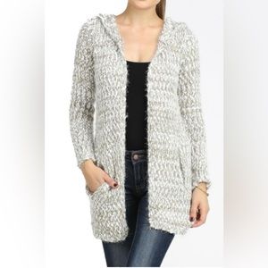 [kadence] Taupe/White Chunky Eyelash Knit Open Cardigan Sweater Women’s Size M